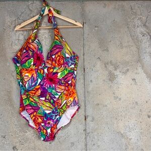 Ralph Lauren bright multicolor halter one piece swimsuit with padding 16 xl